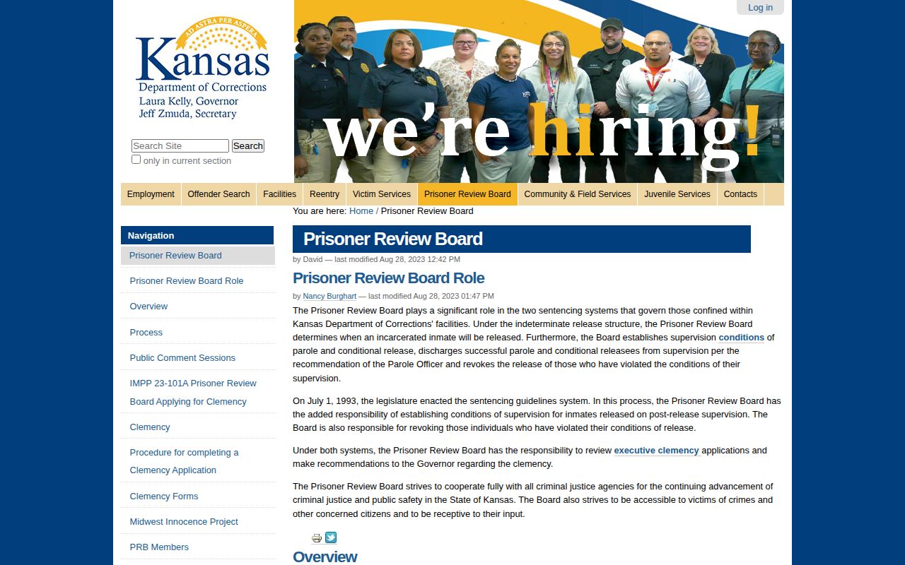 Kansas Prisoner Review Board official page