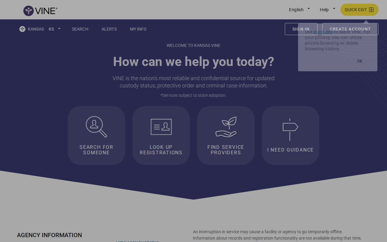 Kansas VINELink person-search screen